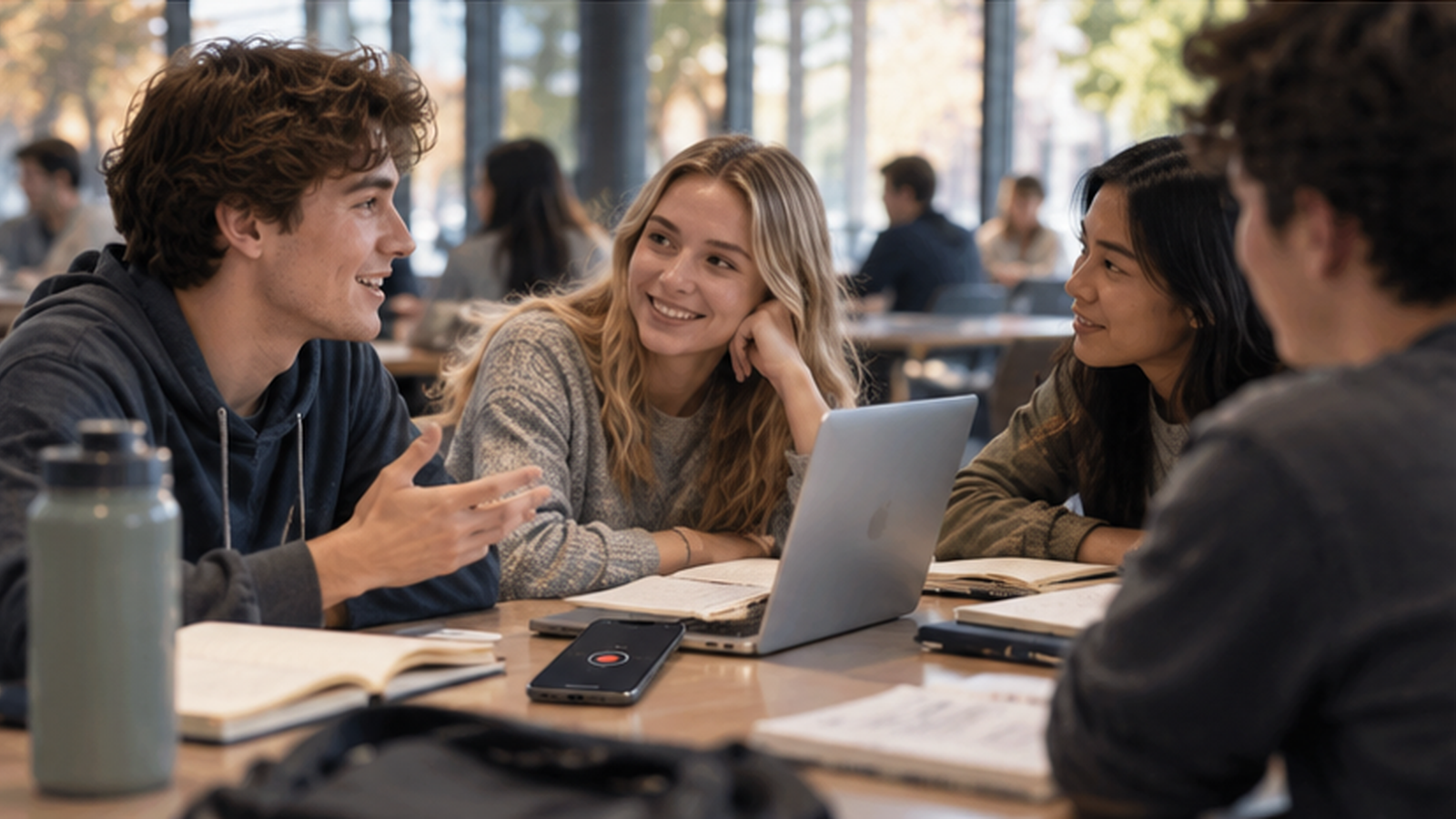 A team using an AI note-taking workflow to turn a conversation into organized information