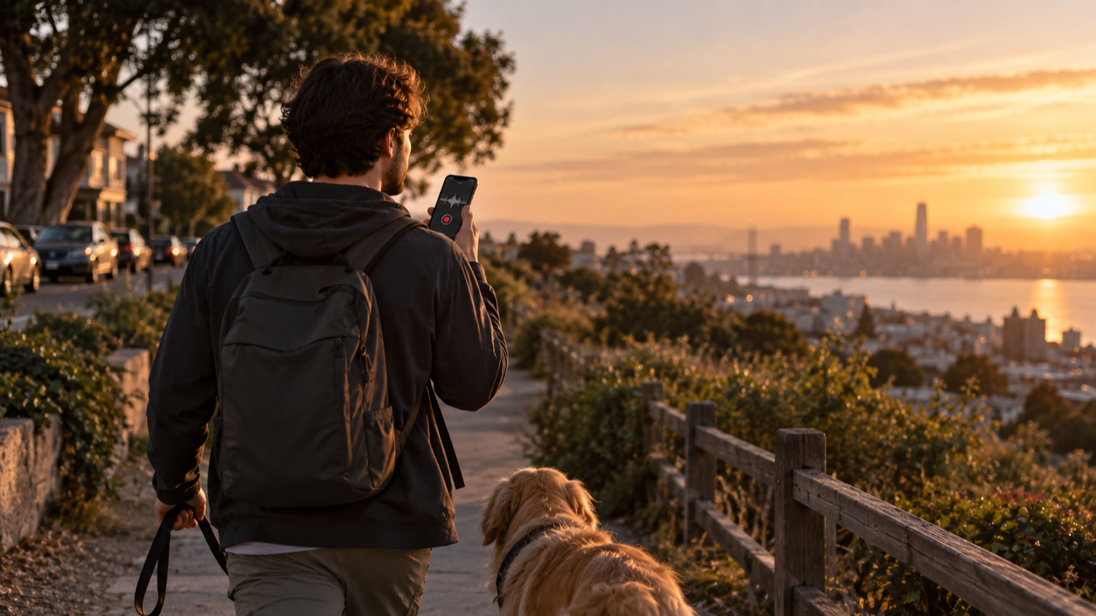 A software engineer capturing an architecture idea while moving through everyday life