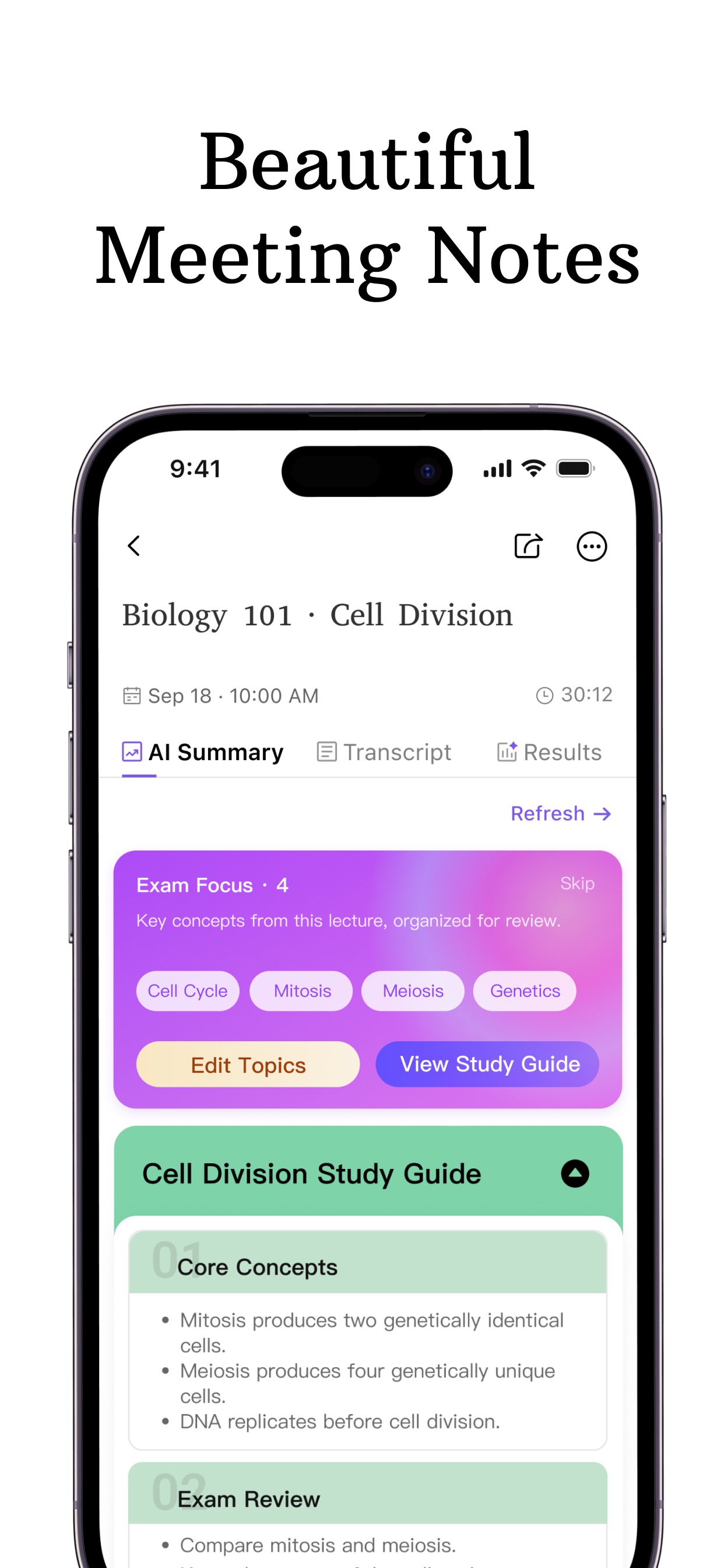 CoHear App Store product introduction showing organized notes and study material on a phone